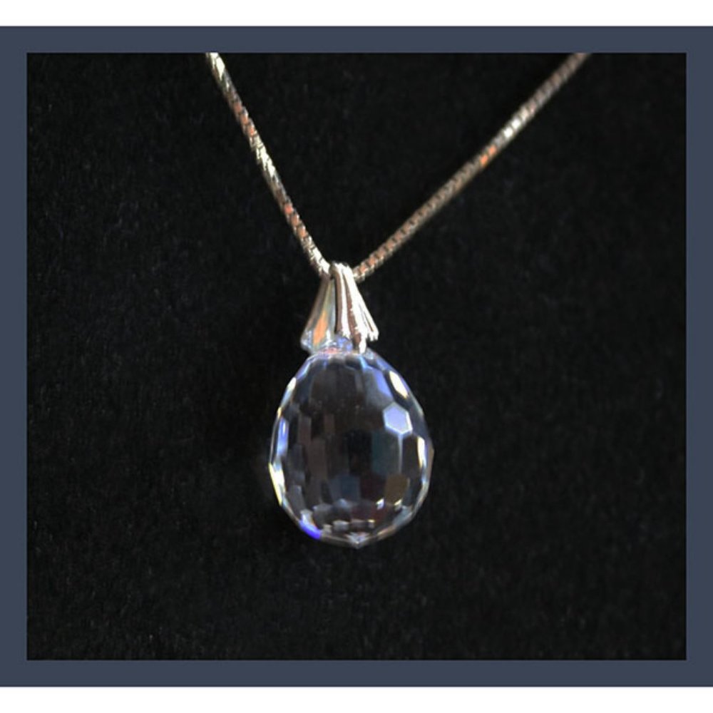 vintage 19"  sterling silver necklace w/clear crystal disco ball pendant